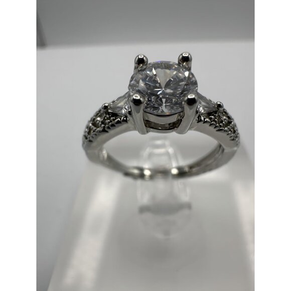 Cubic Zirconia & Moissanite Silver Tone Adjustable Ring - Picture 6 of 8